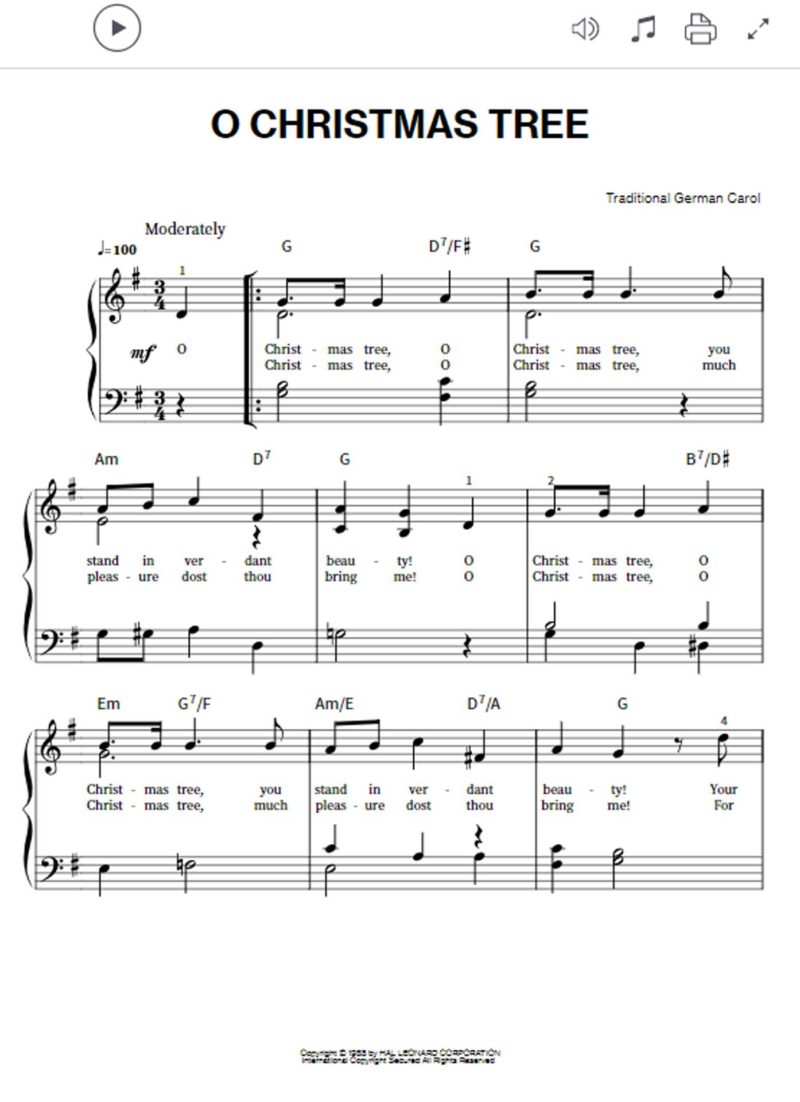 O Tannenbaum: Noten für Klavier - einfache Versionen (PDF)