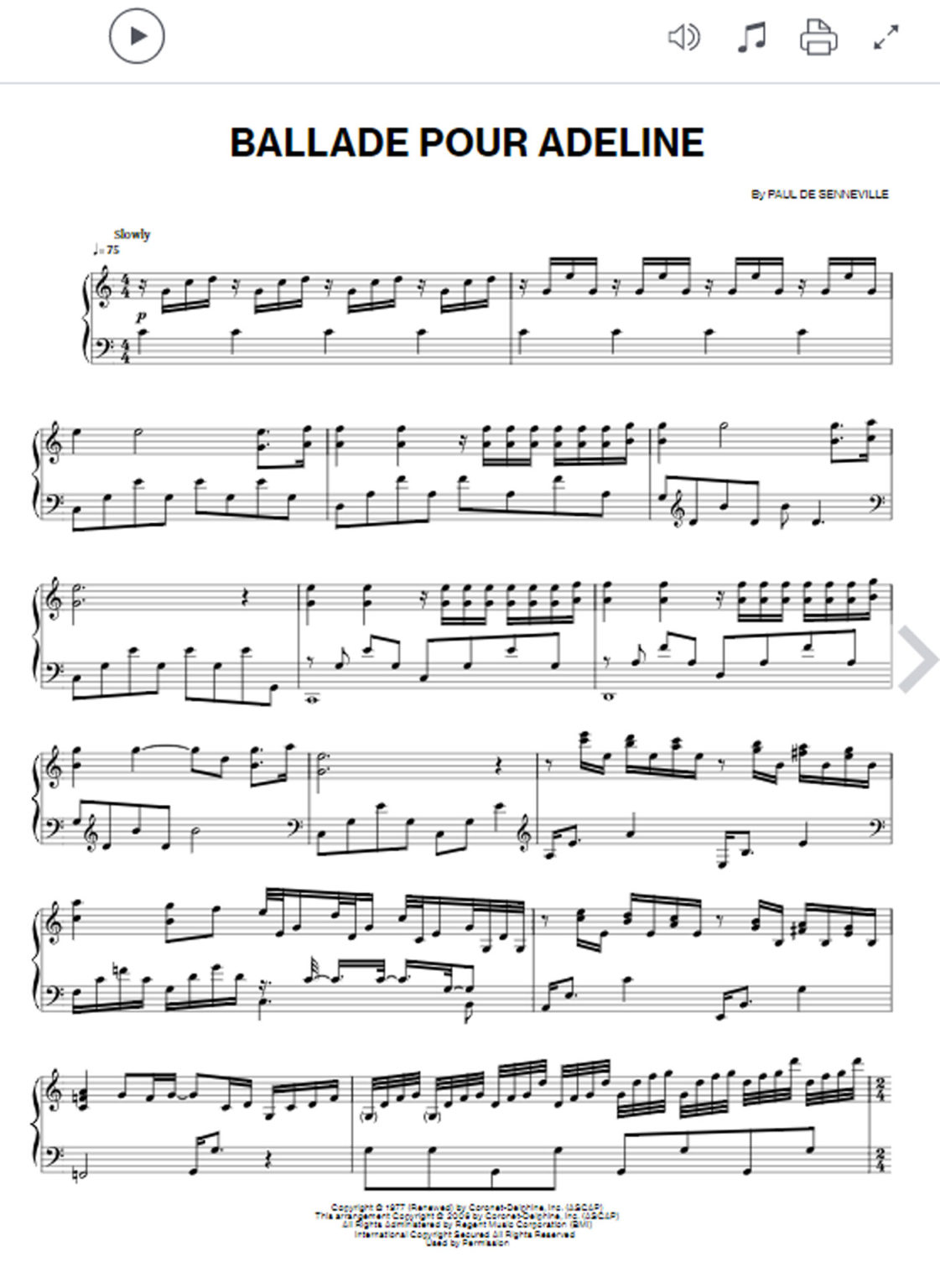 Ballade pour Adeline Einfache Noten für Klavier (PDF)